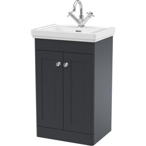 Nuie - Classique Floor Standing 2-Door Vanity Unit with Basin 500mm Wide Satin Anthracite - 1 Tap Hole Nuie - Classique Floor Standing 2-Door Vanity Unit with Basin 500mm Wide Satin Anthracite - 1 Tap Hole
