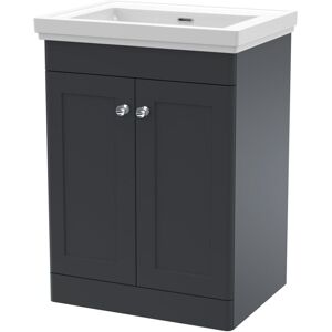 Nuie - Classique Floor Standing 2-Door Vanity Unit with Classic Basin 600mm Wide Satin Anthracite - 0 Tap Hole Nuie - Classique Floor Standing 2-Door Vanity Unit with Classic Basin 600mm Wide Satin Anthracite - 0 Tap Hole