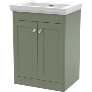 Nuie - Classique Floor Standing 2-Door Vanity Unit with Classic Basin 600mm Wide Satin Green - 0 Tap Hole Nuie - Classique Floor Standing 2-Door Vanity Unit with Classic Basin 600mm Wide Satin Green - 0 Tap Hole