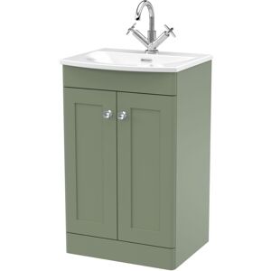 Nuie - Classique Floor Standing 2-Door Vanity Unit with Curved Basin 500mm Wide - Satin Green Nuie - Classique Floor Standing 2-Door Vanity Unit with Curved Basin 500mm Wide - Satin Green