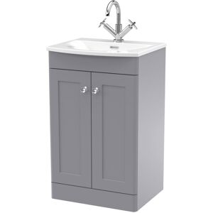 Nuie - Classique Floor Standing 2-Door Vanity Unit with Curved Basin 500mm Wide - Satin Grey Nuie - Classique Floor Standing 2-Door Vanity Unit with Curved Basin 500mm Wide - Satin Grey
