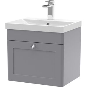 Nuie - Classique Wall Hung 1-Drawer Vanity Unit with Basin-3 500mm Wide - Satin Grey Nuie - Classique Wall Hung 1-Drawer Vanity Unit with Basin-3 500mm Wide - Satin Grey