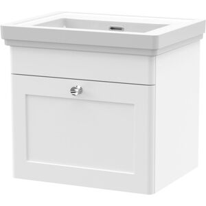 Nuie Classique Wall Hung 1-Drawer Vanity Unit with Basin 500mm Wide Satin White - 0 Tap Hole Nuie Classique Wall Hung 1-Drawer Vanity Unit with Basin 500mm Wide Satin White - 0 Tap Hole