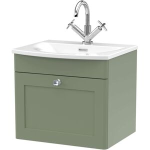 Nuie - Classique Wall Hung 1-Drawer Vanity Unit with Curved Basin 500mm Wide - Satin Green Nuie - Classique Wall Hung 1-Drawer Vanity Unit with Curved Basin 500mm Wide - Satin Green