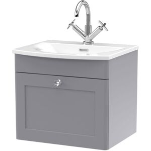Nuie - Classique Wall Hung 1-Drawer Vanity Unit with Curved Basin 500mm Wide - Satin Grey Nuie - Classique Wall Hung 1-Drawer Vanity Unit with Curved Basin 500mm Wide - Satin Grey