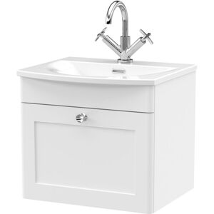 Nuie - Classique Wall Hung 1-Drawer Vanity Unit with Curved Basin 500mm Wide - Satin White Nuie - Classique Wall Hung 1-Drawer Vanity Unit with Curved Basin 500mm Wide - Satin White