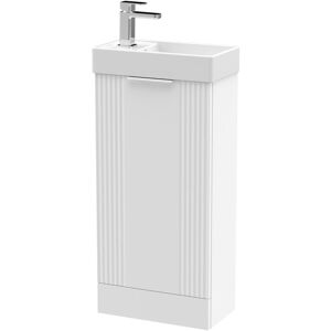 Nuie - Deco Compact Floor Standing 1-Door Vanity Unit with Basin 400mm Wide - Satin White Nuie - Deco Compact Floor Standing 1-Door Vanity Unit with Basin 400mm Wide - Satin White