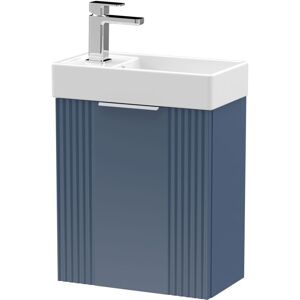 Nuie - Deco Compact Wall Hung 1-Door Vanity Unit with Basin 400mm Wide - Satin Blue Nuie - Deco Compact Wall Hung 1-Door Vanity Unit with Basin 400mm Wide - Satin Blue