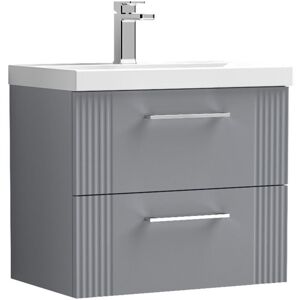 Nuie - Deco Satin Grey 600mm Wall Hung 2 Drawer Vanity Unit and Thin Edge Ceramic Basin - DPF293D Nuie - Deco Satin Grey 600mm Wall Hung 2 Drawer Vanity Unit and Thin Edge Ceramic Basin - DPF293D