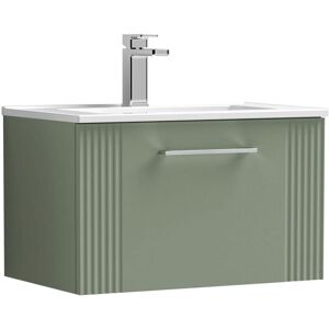 Nuie - Deco Wall Hung 1-Drawer Vanity Unit with Basin-2 600mm Wide - Satin Green Nuie - Deco Wall Hung 1-Drawer Vanity Unit with Basin-2 600mm Wide - Satin Green