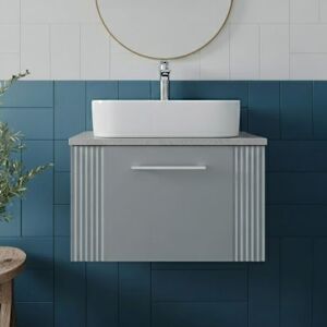 Deco Wall Hung 1-Drawer Vanity Unit with Bellato Grey Worktop 600mm Wide - Satin Grey - Nuie Deco Wall Hung 1-Drawer Vanity Unit with Bellato Grey Worktop 600mm Wide - Satin Grey - Nuie