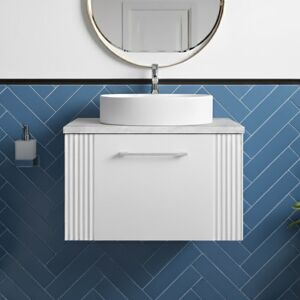 Deco Wall Hung 1-Drawer Vanity Unit with Bellato Grey Worktop 600mm Wide - Satin White - Nuie Deco Wall Hung 1-Drawer Vanity Unit with Bellato Grey Worktop 600mm Wide - Satin White - Nuie