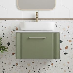 Deco Wall Hung 1-Drawer Vanity Unit with Bellato Grey Worktop 600mm Wide - Satin Green - Nuie Deco Wall Hung 1-Drawer Vanity Unit with Bellato Grey Worktop 600mm Wide - Satin Green - Nuie