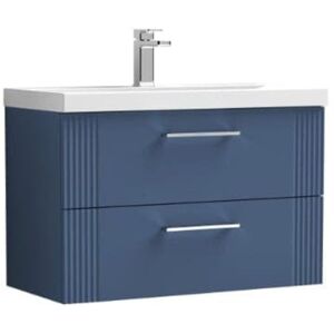 Nuie - Deco Satin Blue 800mm Wall Hung 2 Drawer Vanity Unit and Mid Edge Ceramic Basin - DPF395A Nuie - Deco Satin Blue 800mm Wall Hung 2 Drawer Vanity Unit and Mid Edge Ceramic Basin - DPF395A