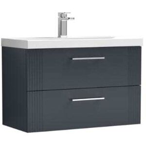 Nuie Deco Satin Soft Black 800mm Wall Hung 2 Drawer Vanity Unit and Mid Edge Ceramic Basin - DPF1495A Nuie Deco Satin Soft Black 800mm Wall Hung 2 Drawer Vanity Unit and Mid Edge Ceramic Basin - DPF1495A