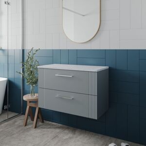 Nuie - Deco Satin Grey 800mm Wall Hung 2 Drawer Vanity Unit with White Sparkle Worktop - DPF295LSW Nuie - Deco Satin Grey 800mm Wall Hung 2 Drawer Vanity Unit with White Sparkle Worktop - DPF295LSW