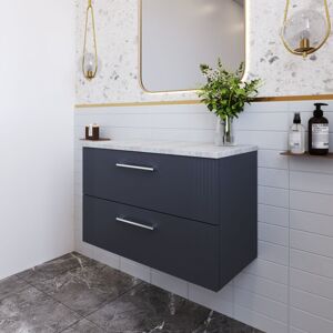 Nuie - Deco Satin Soft Black 800mm Wall Hung 2 Drawer Vanity Unit with White Sparkle Worktop - DPF1495LSW Nuie - Deco Satin Soft Black 800mm Wall Hung 2 Drawer Vanity Unit with White Sparkle Worktop - DPF1495LSW