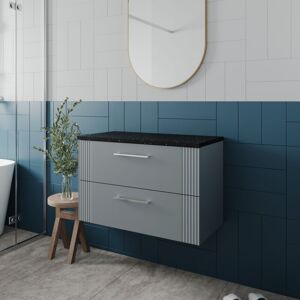 Nuie - Deco Satin Grey 800mm Wall Hung 2 Drawer Vanity Unit with Black Sparkle Worktop - DPF295LSB Nuie - Deco Satin Grey 800mm Wall Hung 2 Drawer Vanity Unit with Black Sparkle Worktop - DPF295LSB