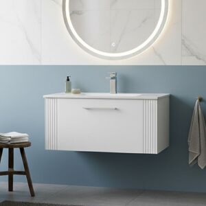 Nuie - Deco Wall Hung 1-Drawer Vanity Unit with Basin-2 800mm Wide - Satin White Nuie - Deco Wall Hung 1-Drawer Vanity Unit with Basin-2 800mm Wide - Satin White