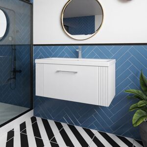 Nuie - Deco Satin White 800mm Wall Hung Single Drawer Vanity Unit and Curved Ceramic Basin - DPF196G Nuie - Deco Satin White 800mm Wall Hung Single Drawer Vanity Unit and Curved Ceramic Basin - DPF196G