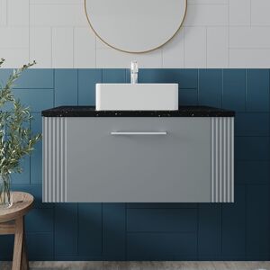 Deco Wall Hung 1-Drawer Vanity Unit with Sparkling Black Worktop 800mm Wide - Satin Grey - Nuie Deco Wall Hung 1-Drawer Vanity Unit with Sparkling Black Worktop 800mm Wide - Satin Grey - Nuie