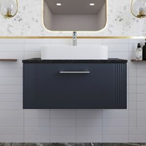 Deco Wall Hung 1-Drawer Vanity Unit with Sparkling Black Worktop 800mm Wide - Satin Anthracite - Nuie Deco Wall Hung 1-Drawer Vanity Unit with Sparkling Black Worktop 800mm Wide - Satin Anthracite - Nuie