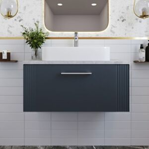 Nuie Deco Wall Hung 1-Drawer Vanity Unit with Bellato Grey Worktop 800mm Wide - Satin Anthracite Nuie Deco Wall Hung 1-Drawer Vanity Unit with Bellato Grey Worktop 800mm Wide - Satin Anthracite
