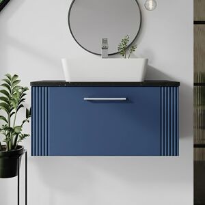 Deco Wall Hung 1-Drawer Vanity Unit with Sparkling Black Worktop 800mm Wide - Satin Blue - Nuie Deco Wall Hung 1-Drawer Vanity Unit with Sparkling Black Worktop 800mm Wide - Satin Blue - Nuie