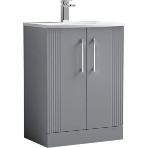 Nuie - Deco Floor Standing 2-Door Vanity Unit with Basin-4 600mm Wide - Satin Grey Nuie - Deco Floor Standing 2-Door Vanity Unit with Basin-4 600mm Wide - Satin Grey