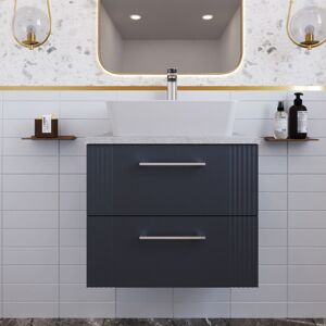 Nuie - Deco Wall Hung 2-Drawer Vanity Unit with Bellato Grey Worktop 600mm Wide - Satin Anthracite Nuie - Deco Wall Hung 2-Drawer Vanity Unit with Bellato Grey Worktop 600mm Wide - Satin Anthracite