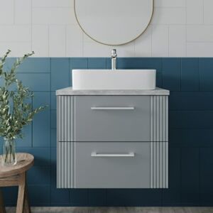 Nuie - Deco Wall Hung 2-Drawer Vanity Unit with Bellato Grey Worktop 600mm Wide - Satin Grey Nuie - Deco Wall Hung 2-Drawer Vanity Unit with Bellato Grey Worktop 600mm Wide - Satin Grey