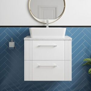 Deco Wall Hung 2-Drawer Vanity Unit with Bellato Grey Worktop 600mm Wide - Satin White - Nuie Deco Wall Hung 2-Drawer Vanity Unit with Bellato Grey Worktop 600mm Wide - Satin White - Nuie