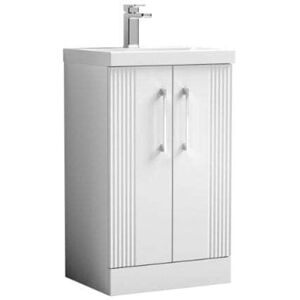 Nuie - Deco Floor Standing 2-Door Vanity Unit with Basin-3 500mm Wide - Satin White Nuie - Deco Floor Standing 2-Door Vanity Unit with Basin-3 500mm Wide - Satin White