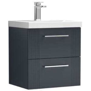 Nuie - Deco Wall Hung 2-Drawer Vanity Unit with Basin-3 500mm Wide - Satin Anthracite Nuie - Deco Wall Hung 2-Drawer Vanity Unit with Basin-3 500mm Wide - Satin Anthracite