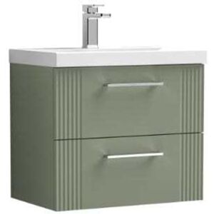Nuie - Deco Satin Green 600mm Wall Hung 2 Drawer Vanity Unit and Mid Edge Ceramic Basin - DPF893A Nuie - Deco Satin Green 600mm Wall Hung 2 Drawer Vanity Unit and Mid Edge Ceramic Basin - DPF893A
