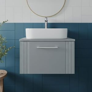 Nuie - Deco Wall Hung 1-Drawer Vanity Unit with Worktop 600mm Wide - Satin Grey Nuie - Deco Wall Hung 1-Drawer Vanity Unit with Worktop 600mm Wide - Satin Grey