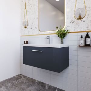 Nuie - Deco Satin Soft Black 800mm Wall Hung Single Drawer Vanity Unit and Mid Edge Ceramic Basin - DPF1496A Nuie - Deco Satin Soft Black 800mm Wall Hung Single Drawer Vanity Unit and Mid Edge Ceramic Basin - DPF1496A