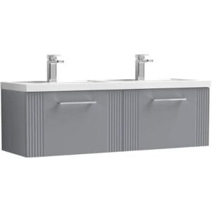 Nuie - Deco Satin Grey 1200mm Wall Hung 2 Drawer Vanity Unit and Double Polymarble Basins - DPF294C Nuie - Deco Satin Grey 1200mm Wall Hung 2 Drawer Vanity Unit and Double Polymarble Basins - DPF294C
