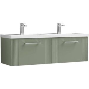 Nuie - Deco Satin Green 1200mm Wall Hung 2 Drawer Vanity Unit and Double Polymarble Basins - DPF894C Nuie - Deco Satin Green 1200mm Wall Hung 2 Drawer Vanity Unit and Double Polymarble Basins - DPF894C