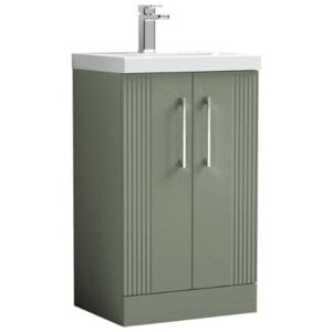 Nuie - Deco Floor Standing 2-Door Vanity Unit with Basin-4 500mm Wide - Satin Green Nuie - Deco Floor Standing 2-Door Vanity Unit with Basin-4 500mm Wide - Satin Green