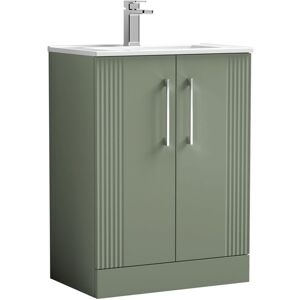 Nuie - Deco Floor Standing 2-Door Vanity Unit with Basin-2 600mm Wide - Satin Green Nuie - Deco Floor Standing 2-Door Vanity Unit with Basin-2 600mm Wide - Satin Green