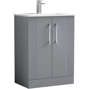 Nuie - Deco Floor Standing 2-Door Vanity Unit with Basin-2 600mm Wide - Satin Grey Nuie - Deco Floor Standing 2-Door Vanity Unit with Basin-2 600mm Wide - Satin Grey