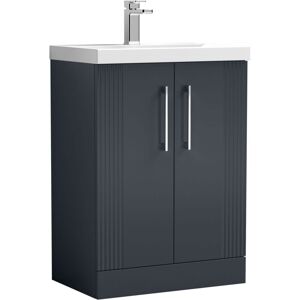 Nuie - Deco Floor Standing 2-Door Vanity Unit with Basin-3 600mm Wide - Satin Anthracite Nuie - Deco Floor Standing 2-Door Vanity Unit with Basin-3 600mm Wide - Satin Anthracite