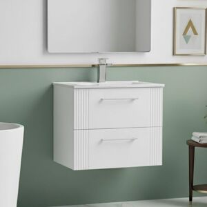 Nuie - Deco Wall Hung 2-Drawer Vanity Unit with Basin-2 600mm Wide - Satin White Nuie - Deco Wall Hung 2-Drawer Vanity Unit with Basin-2 600mm Wide - Satin White