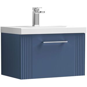Nuie - Deco Wall Hung 1-Drawer Vanity Unit with Basin-3 600mm Wide - Satin Blue Nuie - Deco Wall Hung 1-Drawer Vanity Unit with Basin-3 600mm Wide - Satin Blue