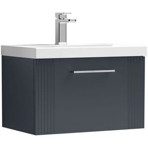 Nuie - Deco Wall Hung 1-Drawer Vanity Unit with Basin-3 600mm Wide - Satin Anthracite Nuie - Deco Wall Hung 1-Drawer Vanity Unit with Basin-3 600mm Wide - Satin Anthracite