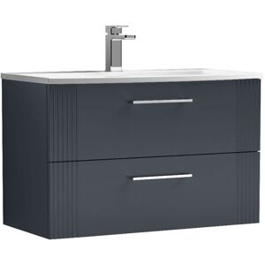 Nuie Deco Satin Soft Black 800mm Wall Hung 2 Drawer Vanity Unit and Curved Ceramic Basin - DPF1495G Nuie Deco Satin Soft Black 800mm Wall Hung 2 Drawer Vanity Unit and Curved Ceramic Basin - DPF1495G