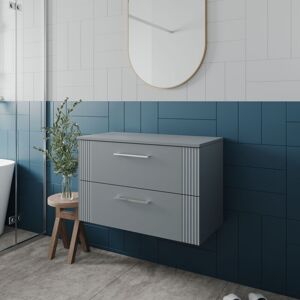Nuie - Deco Satin Grey 800mm Wall Hung 2 Drawer Vanity Unit with Worktop - DPF295W Nuie - Deco Satin Grey 800mm Wall Hung 2 Drawer Vanity Unit with Worktop - DPF295W