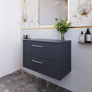 Nuie - Deco Satin Soft Black 800mm Wall Hung 2 Drawer Vanity Unit with Worktop - DPF1495W Nuie - Deco Satin Soft Black 800mm Wall Hung 2 Drawer Vanity Unit with Worktop - DPF1495W