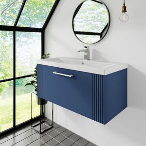 Nuie Deco Satin Blue 800mm Wall Hung Single Drawer Vanity Unit and Thin Edge Ceramic Basin - DPF396D Nuie Deco Satin Blue 800mm Wall Hung Single Drawer Vanity Unit and Thin Edge Ceramic Basin - DPF396D